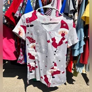 Womens Scrub Top - Santa
